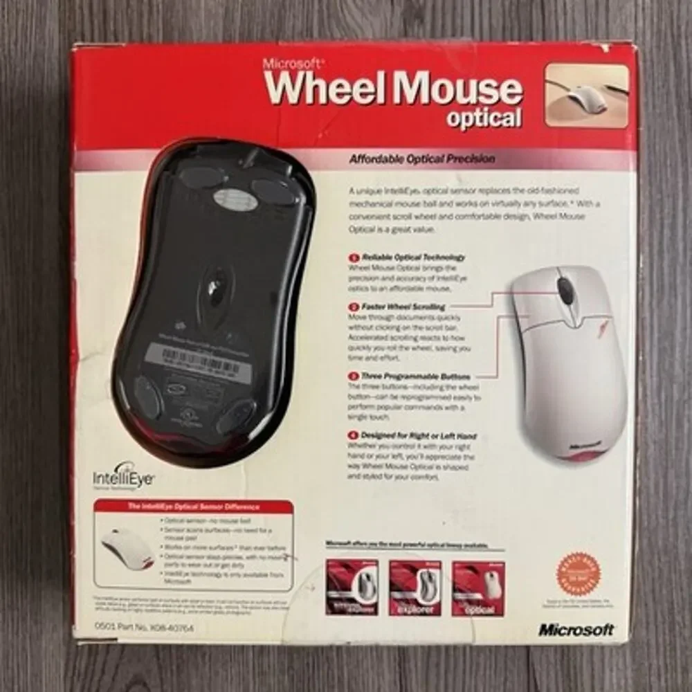 Microsoft Wheel Mouse Optical D66-00021 PS/2 USB Factory Sealed